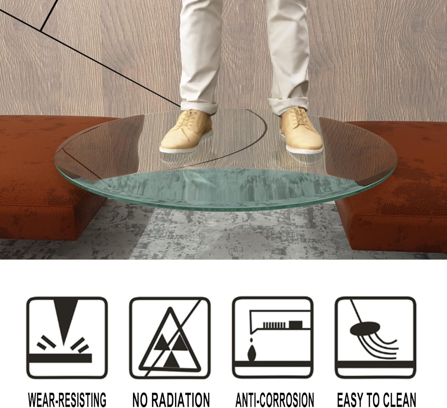 54" Inch Round Glass Table Top 0.36" Inch Thick Tempered Pencil Polished Edge Glass Table Top，for Dining Table, Coffee Table, Restaurant Table
