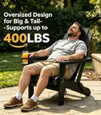 Folding Adirondack Chair, 25 Year Fade Proof Recycled HDPE Oversized Fire Pit Chair, 400 LBS Weight Capacity Outdoor Chair with Cup Holder, Umbrella Hole, Wood Texture for Patio Garden, Deck, Poolside