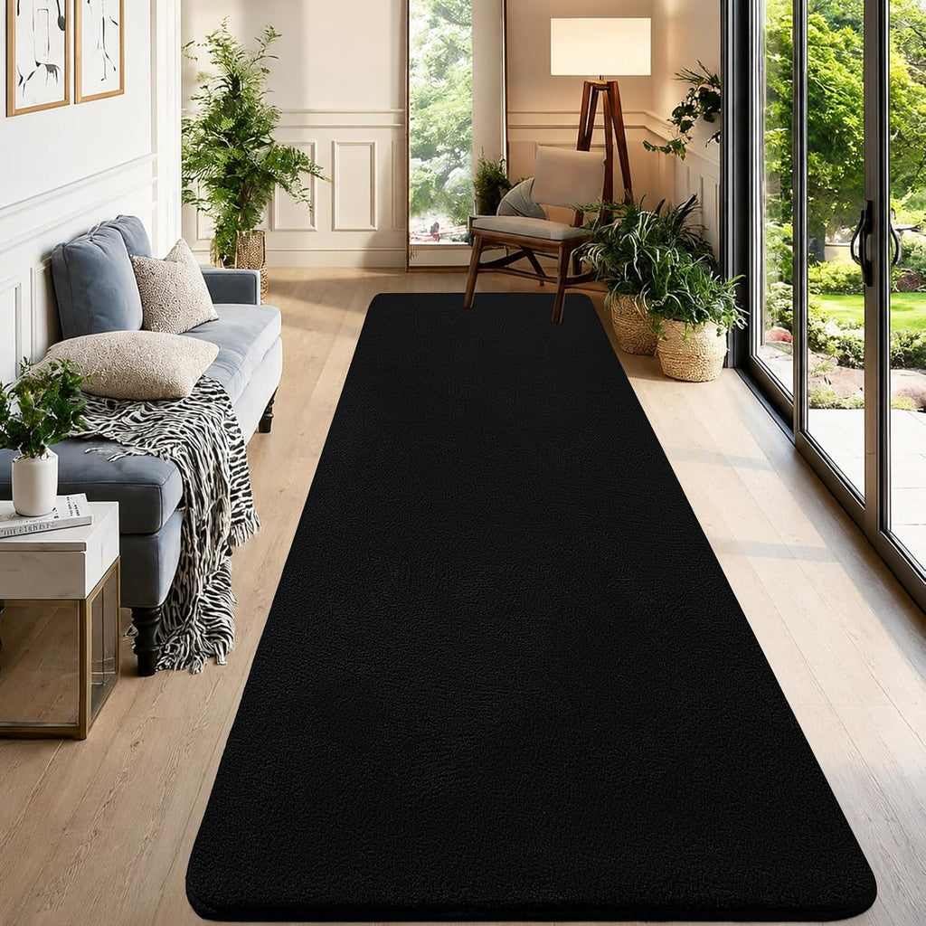 qulint Hallway Runner Rug 2x8, Black Kitchen Runner Rugs Non Skid Washable Thickened Memory-Foam Indoor Bedroom Rug, Modern Minimalist Solid Soft Carpet for Living Room Entryway Home Decor