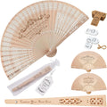 50Pcs Personalized Wooden Fans for Wedding Favors Bulks, Custom Fans for Wedding Guests, Bulk Handheld with Tassel and Yarn Bag, for Wedding Baby Shower Party Favors (50, A)