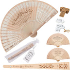 50Pcs Personalized Wooden Fans for Wedding Favors Bulks, Custom Fans for Wedding Guests, Bulk Handheld with Tassel and Yarn Bag, for Wedding Baby Shower Party Favors (50, A)