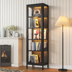 69" Glass Display Cabinet with Lock & 13-Color LED Lights, 5-Tier Locking Metal Cabinet with Adjustable Shelves, Secure Showcase for Collectibles, Action Figures, Trophies (Black)