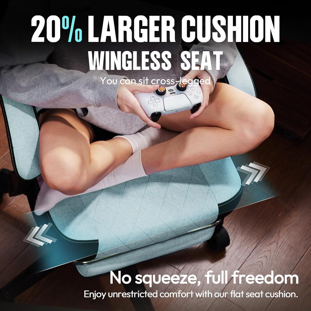Dowinx Gaming Chair Fabric with Pocket Spring Cushion, High Back Ergonomic Computer Chair with Footrest for Adults, Massage Lumbar Support Swivel Game Chair for Office Gaming 300LBS, Cyan
