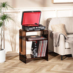 Acrylic Record Player Table with Storage Shelf, Clear Side Table Nightstand (Dark Brown, Large)