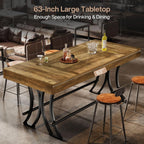 Tribesigns 63" Counter Height Bar Table with Metal Footrest, Rectangular Tall Kitchen Dining Pub Table, Industrial Home Bar Unit for Entertaining, Freestanding, Dark Brown