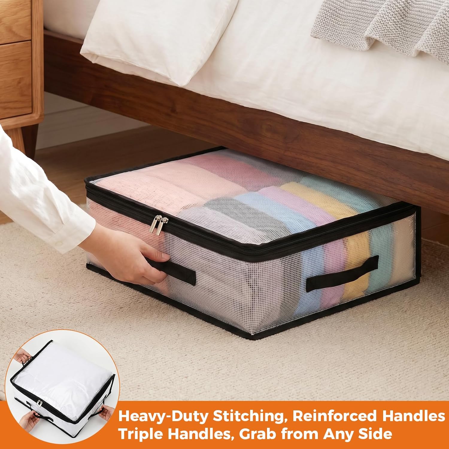 10Pcs Clear Storage Bags With Zippers and 3 Handles, 21L Plastic Clothes Blanket Storage Bags and Under Bed Storage Organizers for Sheets Bedding Comforter Linen Sweaters Toys, 15.7x13.8x5.9In