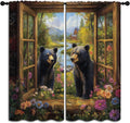 Black Bear Boy Girls Blackout Curtains,Funny Animal Country Farmhouse Floral Spring Rustic Nature Landscape, 2 Panel Rod Pocket Thermal Insulated Drapes for, Living, Kids Teen Room Deco 42x63 inch