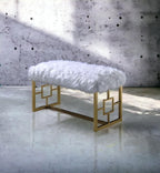 White Faux Fur Gold Bench: Modern Armless Lounge Seat - 21" Height 300lb Capacity - Entryway Bedroom Living Room Accent Furniture
