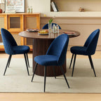 Homedot Round Kitchen Dining Table Set for 4, Modern Breakfast Dinner Dinette Table Set with Navy Blue Dining Side Chairs Upholstered, Mid Century Wooden Dining Set for Dining Room, Reception Room