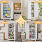 75.2" Tall Metal Kitchen Pantry Storage Cabinet, Freestanding Cupboard with 2 Doors and 5 Adjustable Shelves, Standing Storage for Kitchen, Bathroom, Garage, Dinning Room or Utility Room
