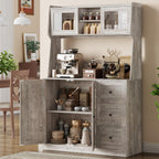 67'' Tall Kitchen Pantry Cabinet with Microwave Shelf, Sideboard Hutch Storage Cabinet with Doors, Shelves and Drawers, Wooden Coffee Bar, Sideboard Buffet Cabinets with Storage for Office(Grey)