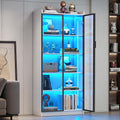 Dystler 65" Display Cabinet with Glass Doors, 5-Tier Curio Cabinet with Motion Sensor RGB Lights, Modern Display Case with Adjustable Shelves for Collectibles, Figures, Books, White
