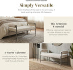 24/7 Shop at Home Lalia Upholstered 48-inch Metal Bench with Padded Roll Arms, Beige Fabric Seat, Hammered Forged Steel Frame, Modern Bedroom or Entryway, Matte Gold