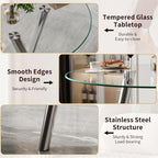 35" Round Dining Table for 4, Modern Round Glass Dining Table with Metal Legs, Round Kitchen Table for Dining Room Home Office Small Spaces