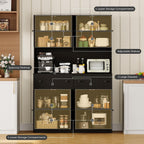 Garvee 47" Fluted Kitchen Pantry Cabinet with Countertop and Charging Station - Tall Pantry Storage Cabinet with 2 Drawers and Adjustable Shelves for Dining Room, Living Room