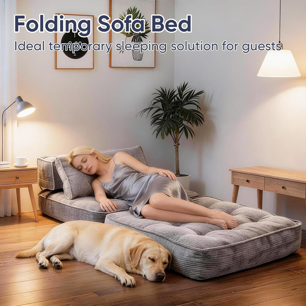 Folding Sofa Bed, Convertible Single Sleeper Chair with Back Support & Pillow, Multifunctional Fold Out Chair Bed for Small Space Living Room Bedroom Guest Office (Grey)