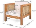 Outdoor Club Chair Set of 2 — Acacia Wood Frame, Wicker Armrests & Beige Cushions, 400 lbs Capacity, for Patio Garden Backyard