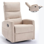 360° Swivel Rocking Chair for Nursery, Manual Glider Chair Nursing Chair with Side Pockets, Polyester Glider for Living Room, Heavy Duty Motion Mechanism, Beige