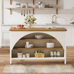 Tribesigns Kitchen Island with 3 Storage Shelves, 55" W Kitchen Shelf with Large Countertop and Seating Area, Modern Wooden Coffee Bar Table (White)