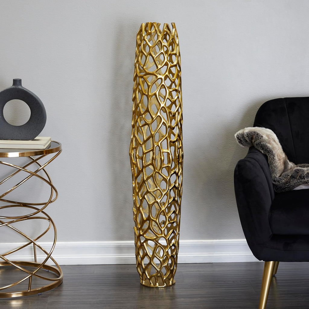 Deco 79 Aluminum Metal Coral Decorative Vase Centerpiece Vase, Vase for Home Decoration 10" x 10" x 45", Gold