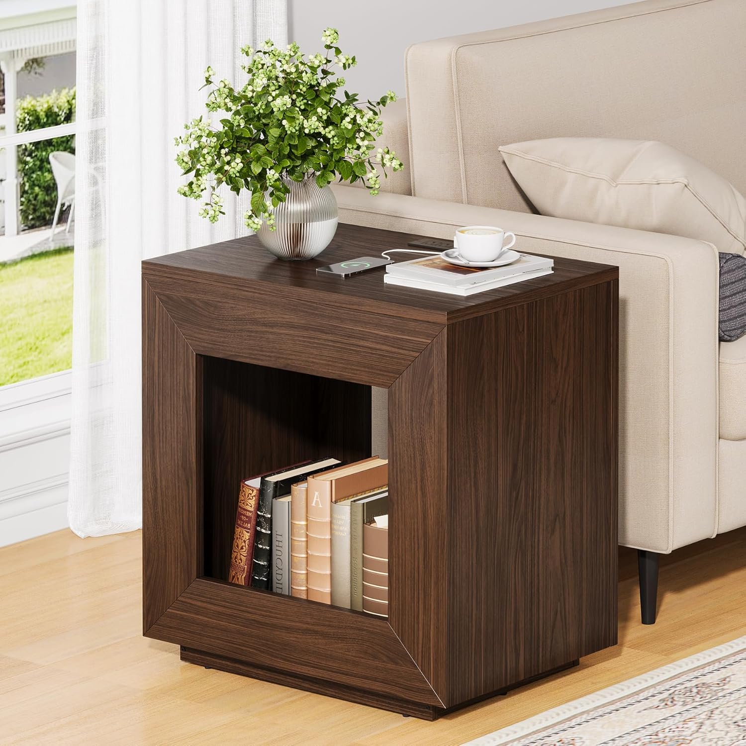 Rustic End Table Set of 2, 23.6" Wood Nightstand, Brown