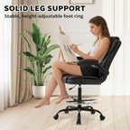 Drafting Chair Tall Office Chair for Standing Desk, 500lbs Heavy Duty Executive Chair with Flip-up Arms, 3D Contoured Leather Desk Chair with Adjustable Foot Ring & Height for Counter Height Desk