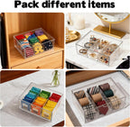 Rainmae Tea Bags Organizer Clear Acrylic Teabag Drawer Holder with 9 Compartments Stackable Tea Caddy Water Flavor Packet Storage Drawer for Counter, Countertop, Kitchen