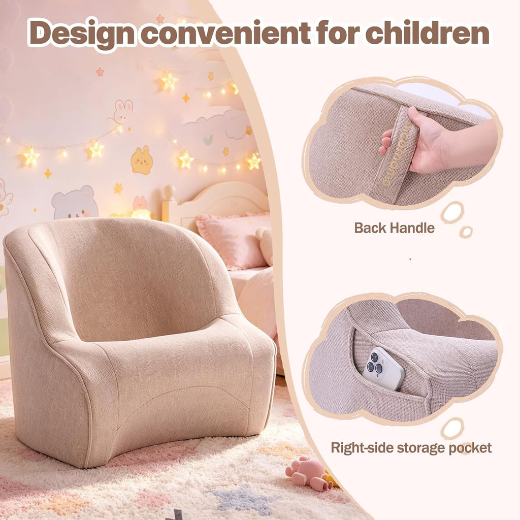 Kids Bean Bag Chair, Toddler Couch with Storage Pocket, Soft Foam Baby Lounger for Playroom, Space-Saving Floor Chair for Boys & Girls (Child's Chair)