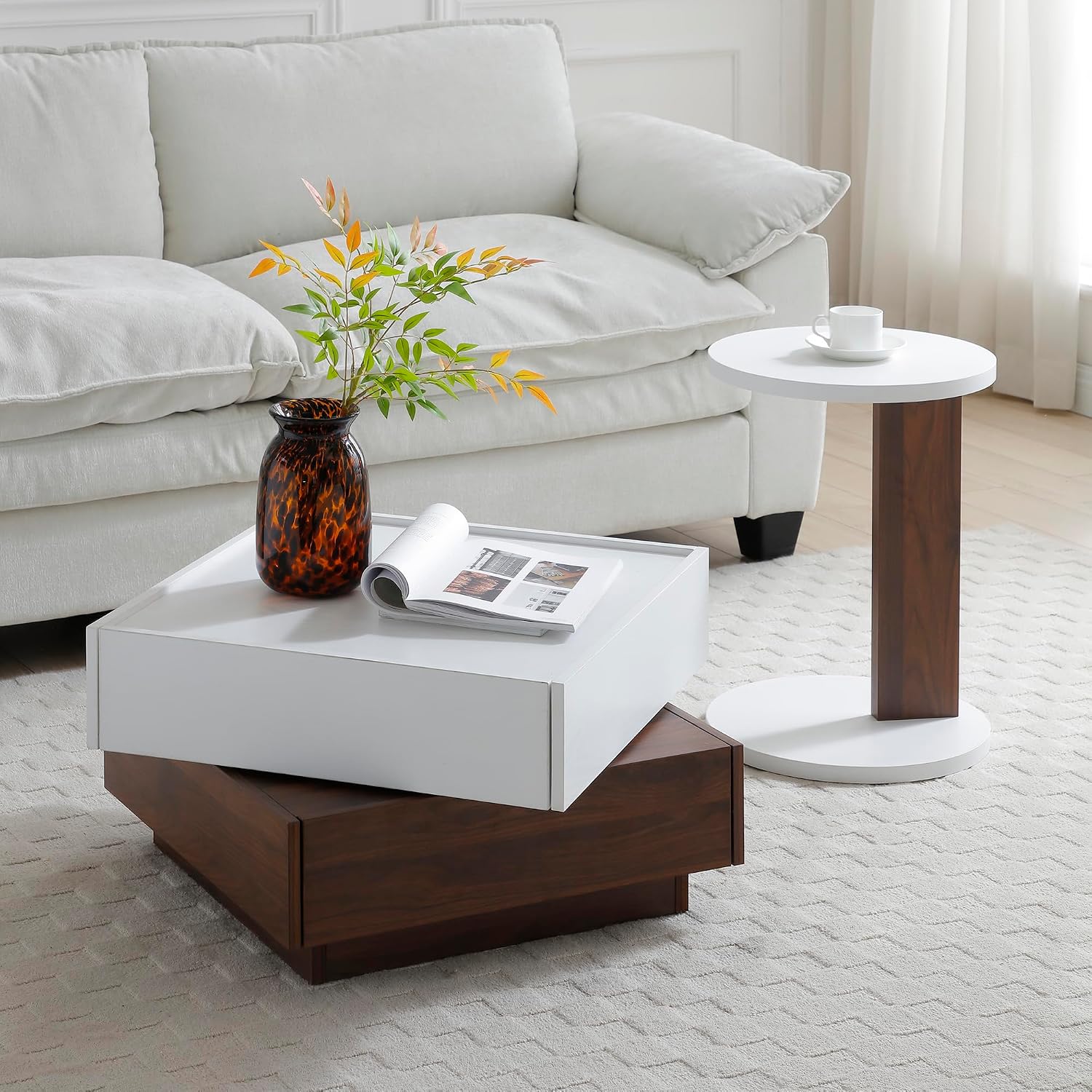 22" Wooden End Table, C-Shaped Sofa Table with Solid Frame for Living Room/Bedroom, Modern Table Nightstand, Space-Saving & Easy Assembly