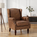 High Back Accent Chair, Faux Leather Wingback Chair Upholstered Armchair for Living Room, Retro Comfy Single Sofa Bedroom Reading Seat with Solid Wood Legs - Brown