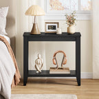 Hoctieon End Table with Double Storage Shelves, Sturdy Wooden Side Table for Living Room, Bedroom, Modern Nightstand Sofa Table for Small Spaces, Black
