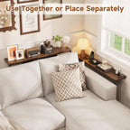 LIFECHOVY 78.8 Inch Narrow Console Table with Power Outlets, 25.2"-35" Adjustable Height Skinny Behind the Couch Table with Fabric Storage, Long Sofa Table for Living Room, Entryway, Rustic Brown