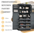 71" Tall Kitchen Pantry Cabinet with 4 Doors, 8 Pull-out Trays (Gray) | Adjustable Shelves, Freestanding Storage Cabinet for Kitchen Dining Room Living Room, Anti-Tip Design