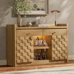 STO'SENSE 55" Sideboard Buffet Cabinet with Charging Station & LED Light, Coffee Bar Cabinet with Drawers, Pull-Out Shelf & Door Rack, Modern Storage Cabinet for Kitchen, Dining Room