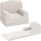 Kids Sofa Chair, Sherpa Convertible Toddler Couch with Washable Cover, Crown Design Comfy Children's Reading Chair, Fold Out Sofa Bed for Playroom, Nursery, Girls & Boys