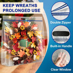 Extra Large Clear Wreath Storage Plastic Bag with Handle For Halloween Summer Christmas Decoration or Clothing Blanket Comforters Bed Sheets Pillows, 4 Pack, 24"x24"x7"