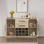 BELLEZE 55" Wine Cabinet, Sideboard Buffet with Wine Rack and Glass Holder, Home Coffee Bar Freestanding Liquor Cabinet with Display Glass Doors for Living Room, Dining Room - Marcel (White Lotus)