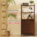 Baveke Bamboo Laundry Hamper with 3 Tier Shelves, Tilt Out Laundry Basket with Removable, Bathroom Storage Cabinet for Dirty Clothes, Hidden Corner Laundry Hamper for Bedroom, FSC-Certified, Brown