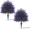 Artificial Lavender Topiary for Outdoors 2 Set of 16'' UV Resistant Evergreen Fake Shrubs Bushes with Ground Spike Topiary Ball Faux Plants for Outdoor Indoor Front Porch Garden
