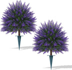 Artificial Lavender Topiary for Outdoors 2 Set of 16'' UV Resistant Evergreen Fake Shrubs Bushes with Ground Spike Topiary Ball Faux Plants for Outdoor Indoor Front Porch Garden