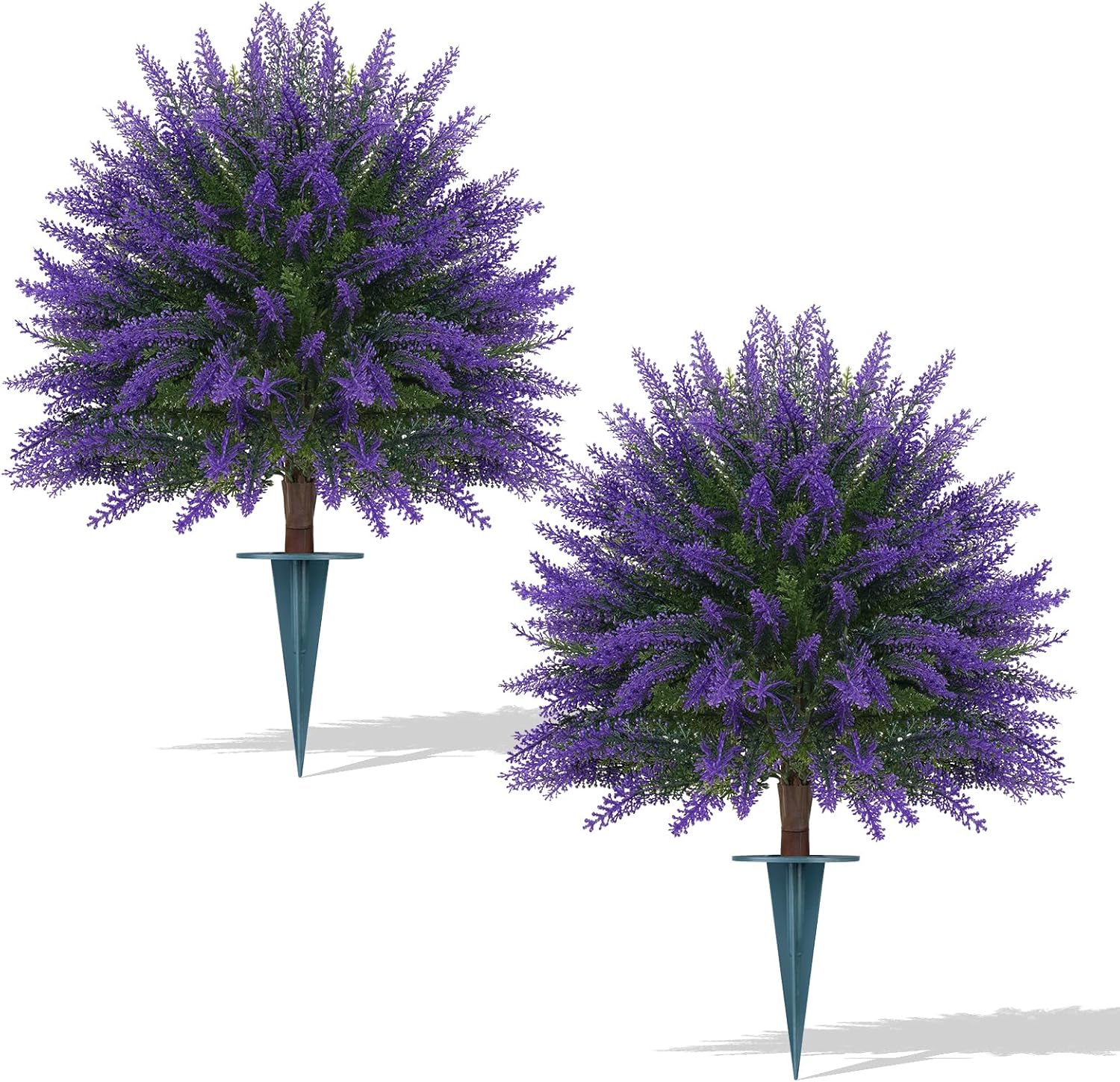 Artificial Lavender Topiary for Outdoors 2 Set of 16'' UV Resistant Evergreen Fake Shrubs Bushes with Ground Spike Topiary Ball Faux Plants for Outdoor Indoor Front Porch Garden