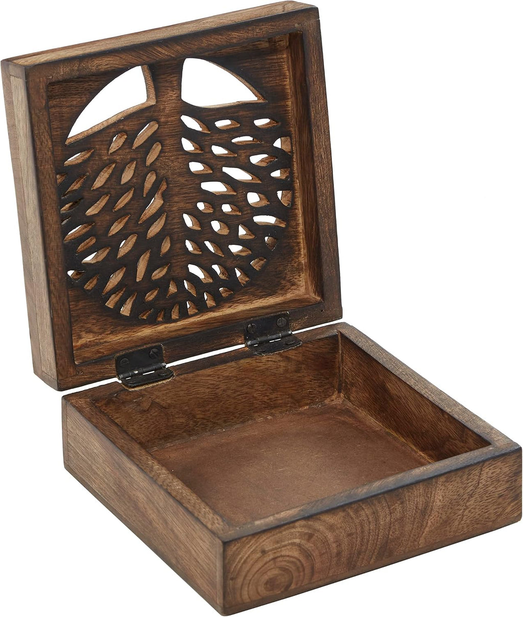 Deco 79 Wood Tree Handmade Decorative Box Decorative Keepsake Boxes with Hinged Lid, Set of 3 Storage Boxes, Brown