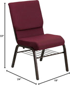 Flash Furniture 4 Pack HERCULES Series 18.5''W Church Chair in Burgundy Patterned Fabric with Book Rack - Gold Vein Frame