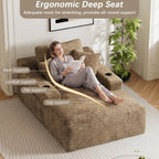 50"W x 76"D Oversized Chaise Lounge Chair Indoor Boneless Reading Chair Plush Corduroy Recliner with Cup Holders Large Deep Seat Comfy Sofa Bed Couch with 3 Pillows for Living Room Bedroom, Camel