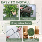 Artificial Boxwood Topiary Trees Outdoor Set of 2, UV Resistant Faux Outdoor Plants with Real Wood Trunk & Metal Ground Stakes, Wind Resistant Boxwood Ball Bushes for Front Porch Patio Entryway Decor
