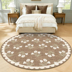 Tan 6ft Round Area Rug for Living Room - Large Washable Floral Neutral Farmhouse Scalloped Circle Rug for Bedroom Stain Resistant Dining Room Rugs for Under Round Table Carpet for Living Room