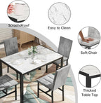 DKLGG 5-Piece Dining Table Set for 4, Faux Marble Kitchen Table Chairs Set of 4 with Upholstered Chairs, Modern Dining Room Table Set for Small Spaces (White+Tufted Grey)