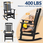 Outdoor Oversized Rocking Chairs Set of 2, HDPE All-Weather Resistant, Front Porch Rockers, Black