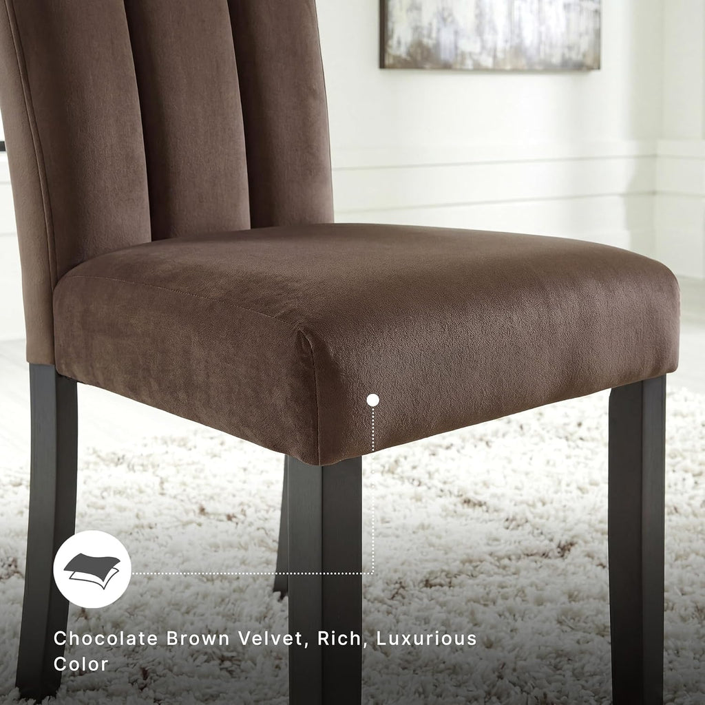 Signature Design by Ashley Jazmore Dining Chairs Set of 2, Contemporary Upholstered Velvet Side Chairs, Comfortable Cushioned Seat and Solid Wood Frame, Ideal for Dining Rooms, Mocha Brown