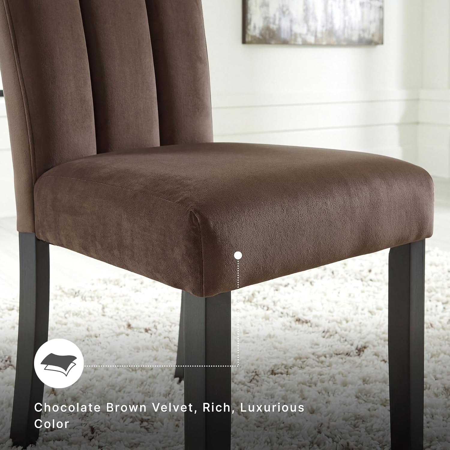 Signature Design by Ashley Jazmore Dining Chairs Set of 2, Contemporary Upholstered Velvet Side Chairs, Comfortable Cushioned Seat and Solid Wood Frame, Ideal for Dining Rooms, Mocha Brown